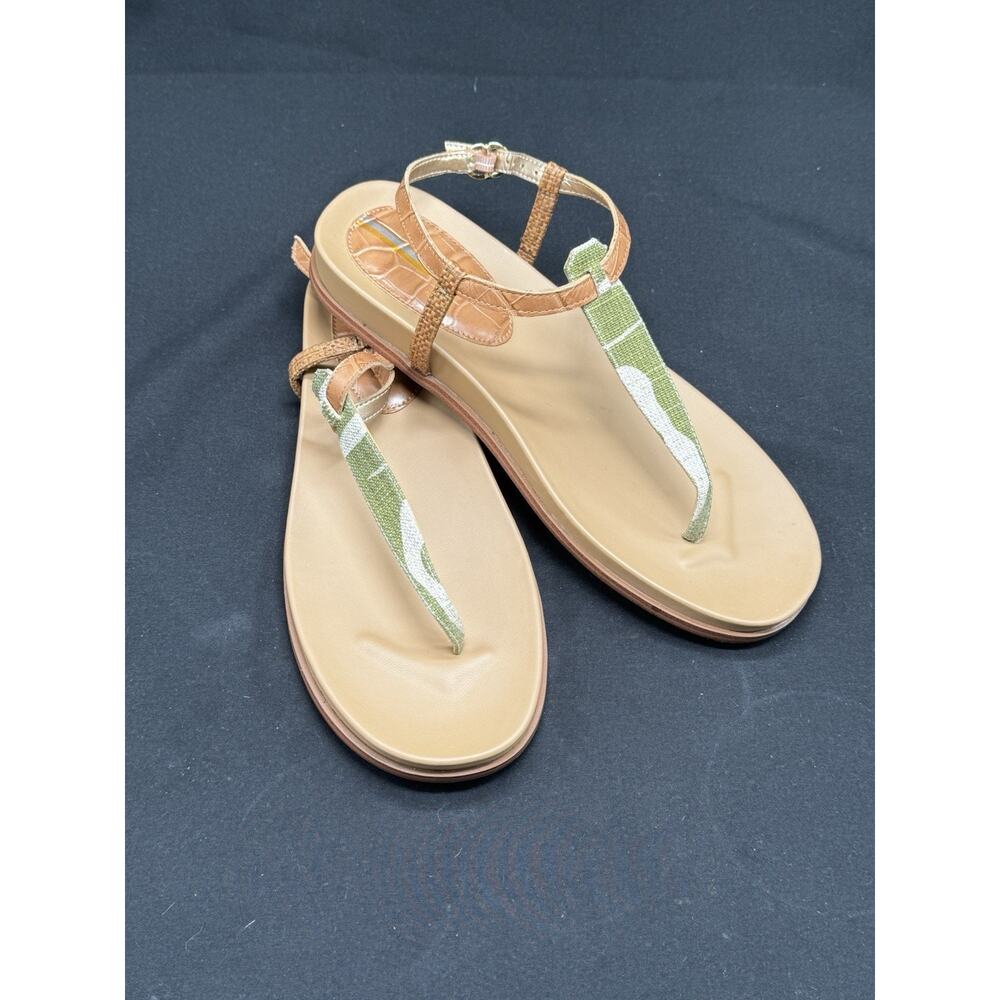 Sam Edelman Women's Naomi Buckle Thong Slingback Sandals Sz 9 Green Tan Summer - Picture 2 of 7